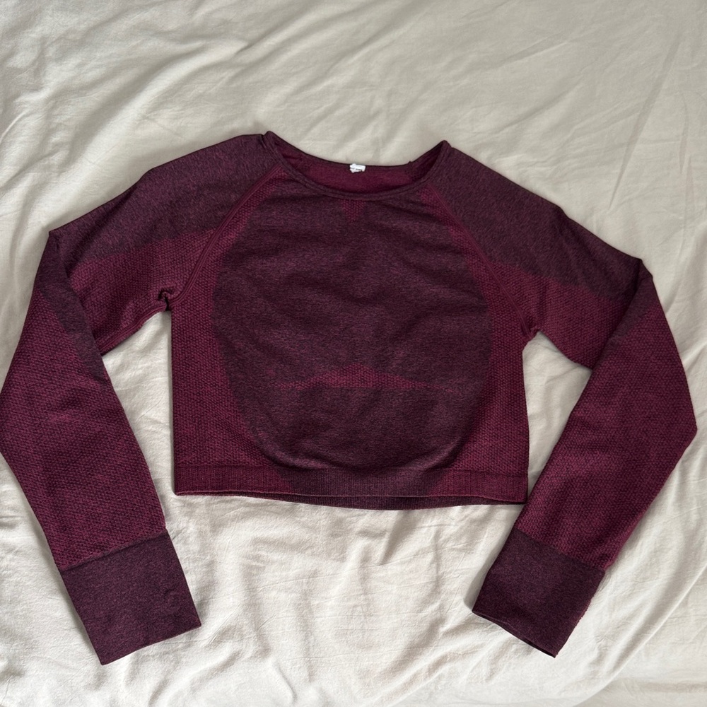 Women's Burgundy Long Sleeve Crop Top